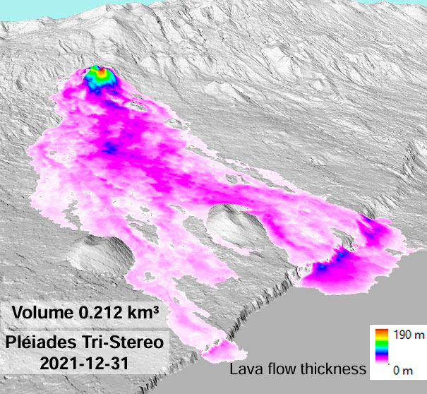 Photo: Plank, S., Shevchenko, A.V., d’Angelo, P., Gstaiger V., González, P.J., Sesca, S., Martinis, S., Walter, T.R. (2023). Combining thermal, tri-stereo optical and bi-static InSAR satellite imagery for lava volume estimates: the 2021 Cumbre Vieja eruption, La Palma. Sci. Rep. 13: 2057.